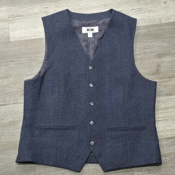 Joseph Abboud Blue Herringbone Wool Button Up Pocketed Suit Dress Vest - Picture 7 of 7